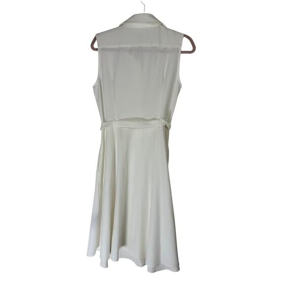 Sharagano Ivory Collared Sleeveless Tie Waist Solid A-line Rayon Dress Size 10 - Picture 5 of 10
